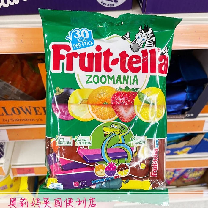 英国fruit-tella孚特拉果汁动物软糖水果糖瑞士糖 160g zoomania