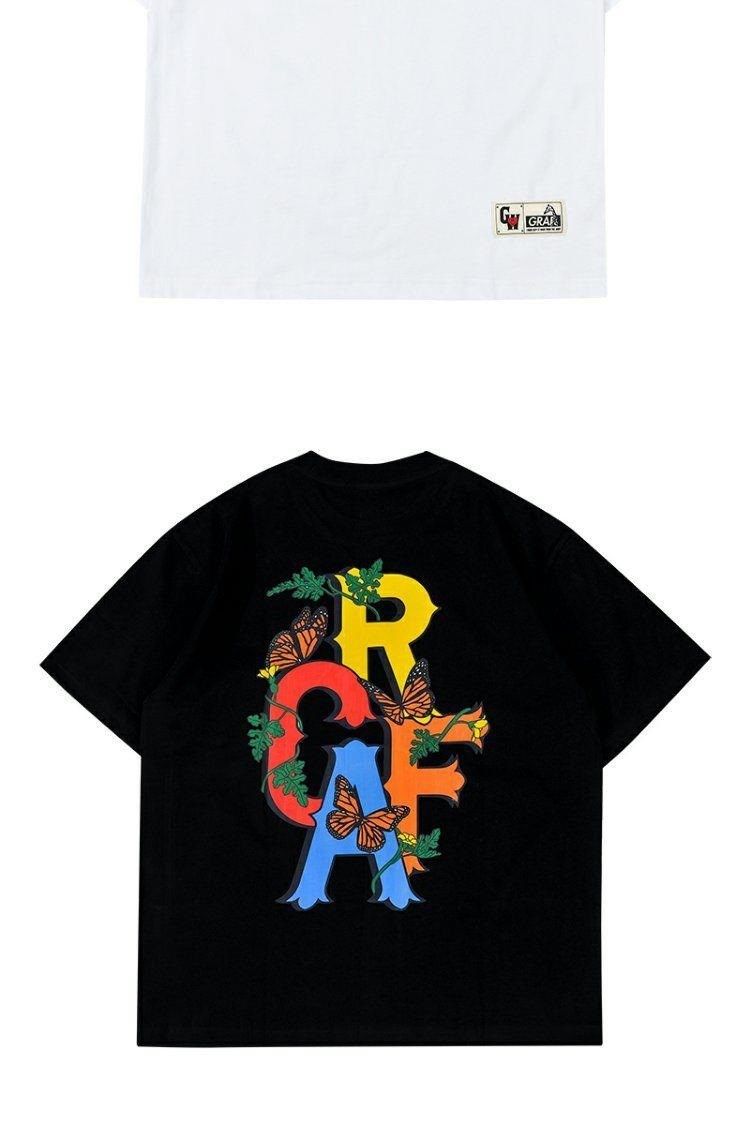 graf品牌保护野生动物纹路字母组合棉厚实短袖t恤蝴蝶系列 白色短袖 s