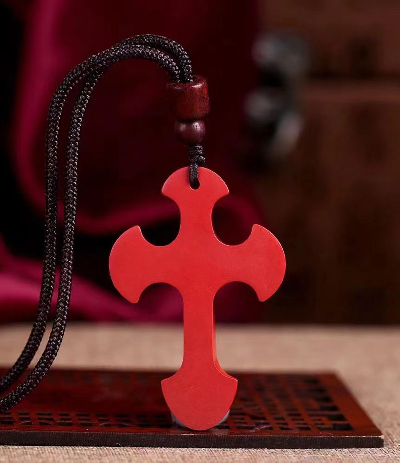 天然朱砂十字架项链女毛衣链复古情侣吊坠饰品本命年随身平安挂件十字