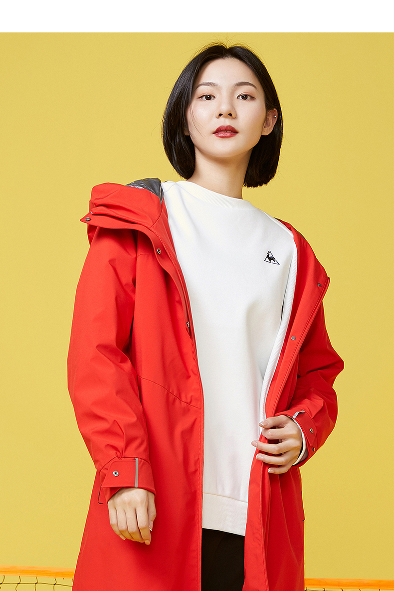 乐卡克法国公鸡三层复合面料长款防风外套女cb5751193黑色m