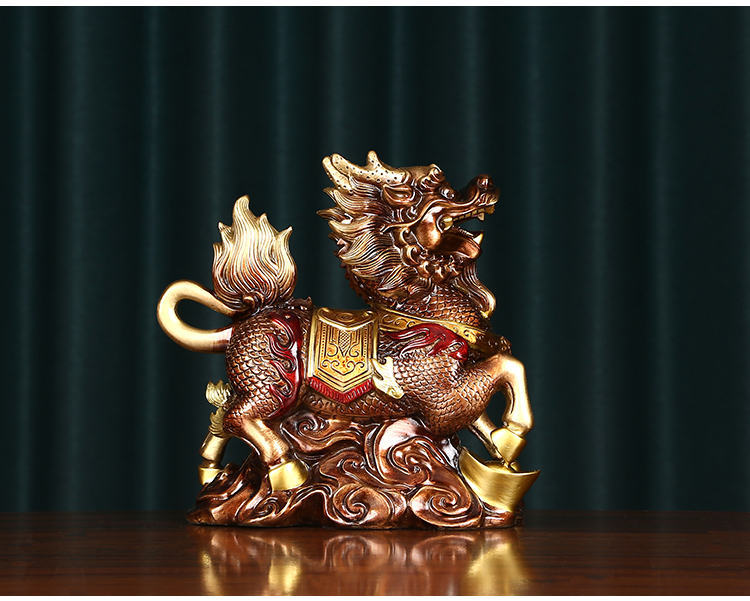 摆件一对火麒麟办公室新中式家居饰品客厅玄关乔迁礼品7寸麒麟一对