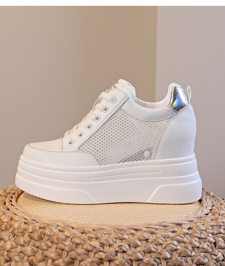 沃瑞特牛皮厚底9厘米女鞋子内增高跟2022年新款春夏季单网休闲松糕鞋