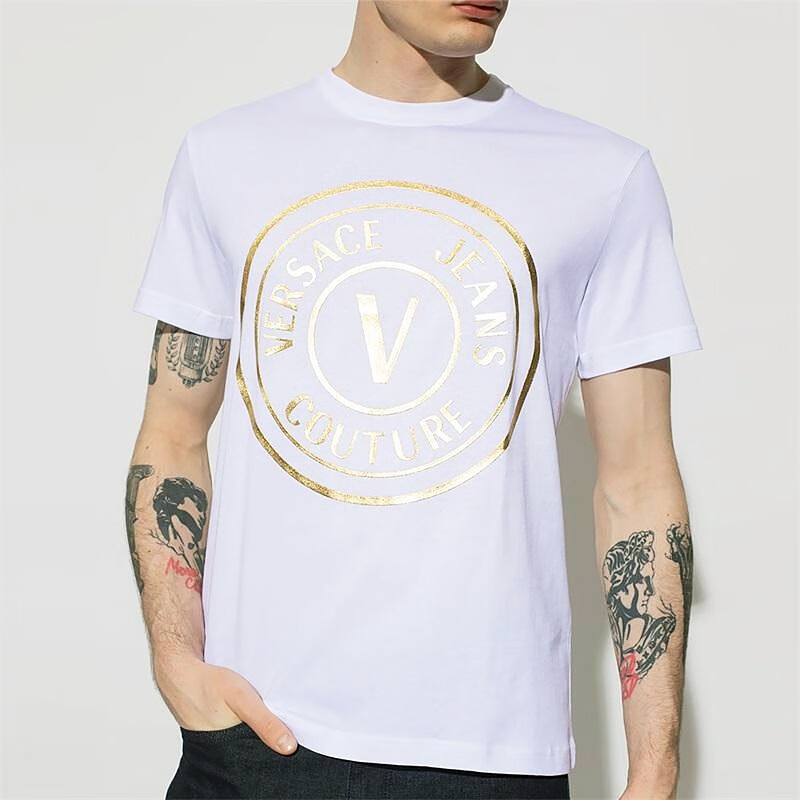 versacejeanscouture范思哲男装白色印花棉质短袖t恤白色eg03xs