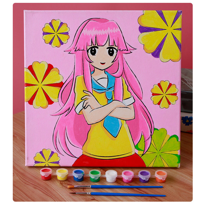 儿童颜料水彩画 幼儿园涂鸦填色画布彩绘涂色手工diy材料 a-diy-064