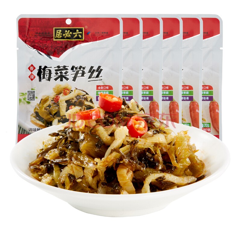 六必居小咸菜榨菜丝小包袋装咸菜麻仁金丝地姜片下饭喝粥雪菜80g5