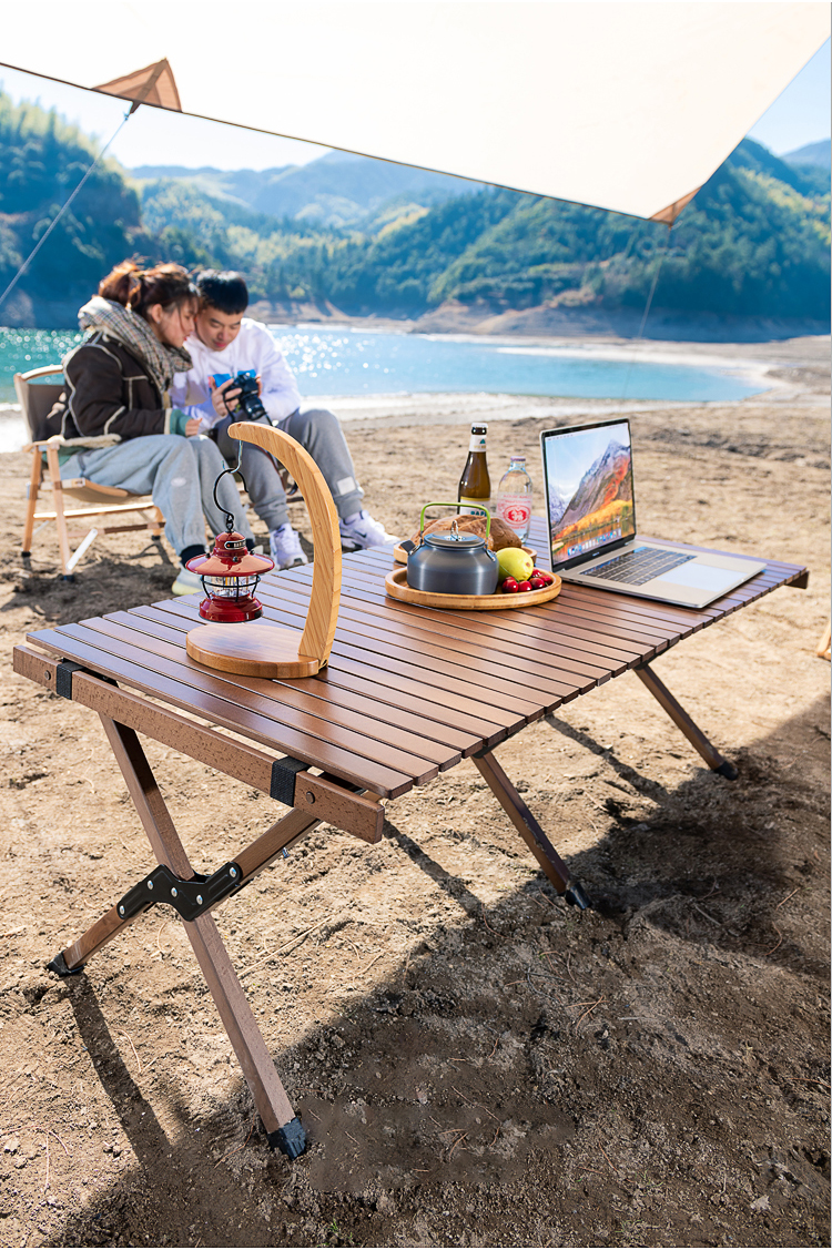 紫叶野餐桌椅户外折叠桌椅实木便携式露营桌子野餐桌野营蛋卷桌旅行