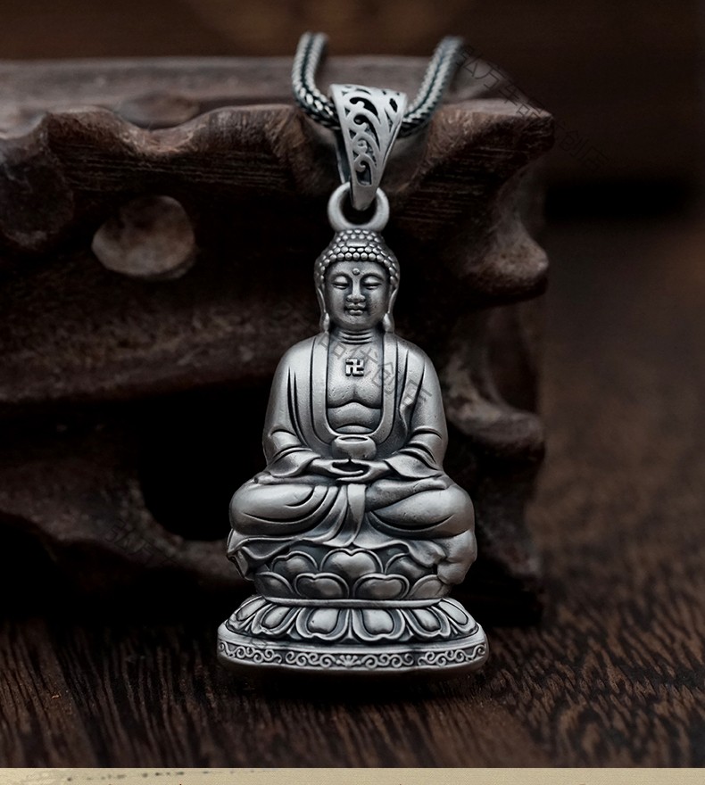 老凤祥同款999纯银复古双面如来佛祖吊坠足银项链男女佛系护身符挂坠