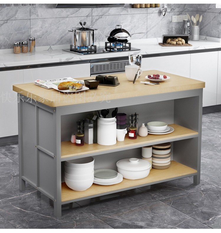 厨房桌子工作台吧台桌靠墙高脚桌奶茶咖啡桌切菜桌实木多层厨房料理