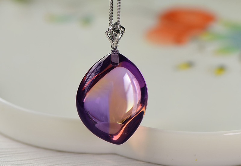 旭元天然水晶18k金镶天然紫黄晶水滴吊坠项链原石精雕小巧规格约
