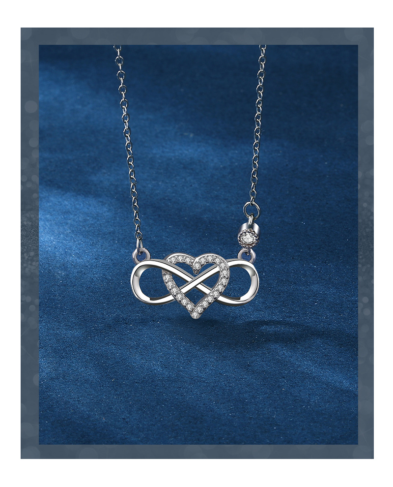 mgsolg s925银莫比乌斯环无限爱心幸运锆石吊坠情侣项链项饰【配送