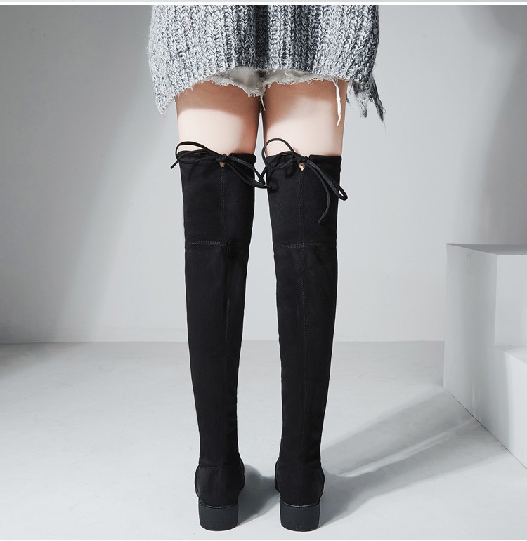 女过膝靴韩版百搭平底磨砂学生长筒靴女加绒瘦瘦靴冬黑色平底单里42