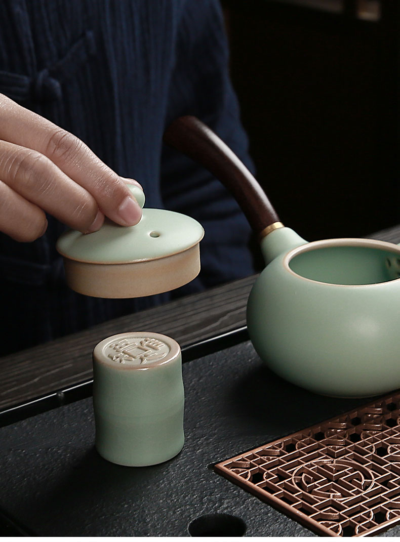 凝雅轻奢宋瓷汝窑功夫茶具套装办公家用客厅中式茶盘复古冰裂开片汝瓷