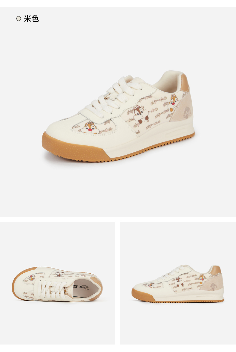 迪士尼系列热风休闲鞋女2022年春季新款女士奇奇蒂蒂时尚板鞋03米色35