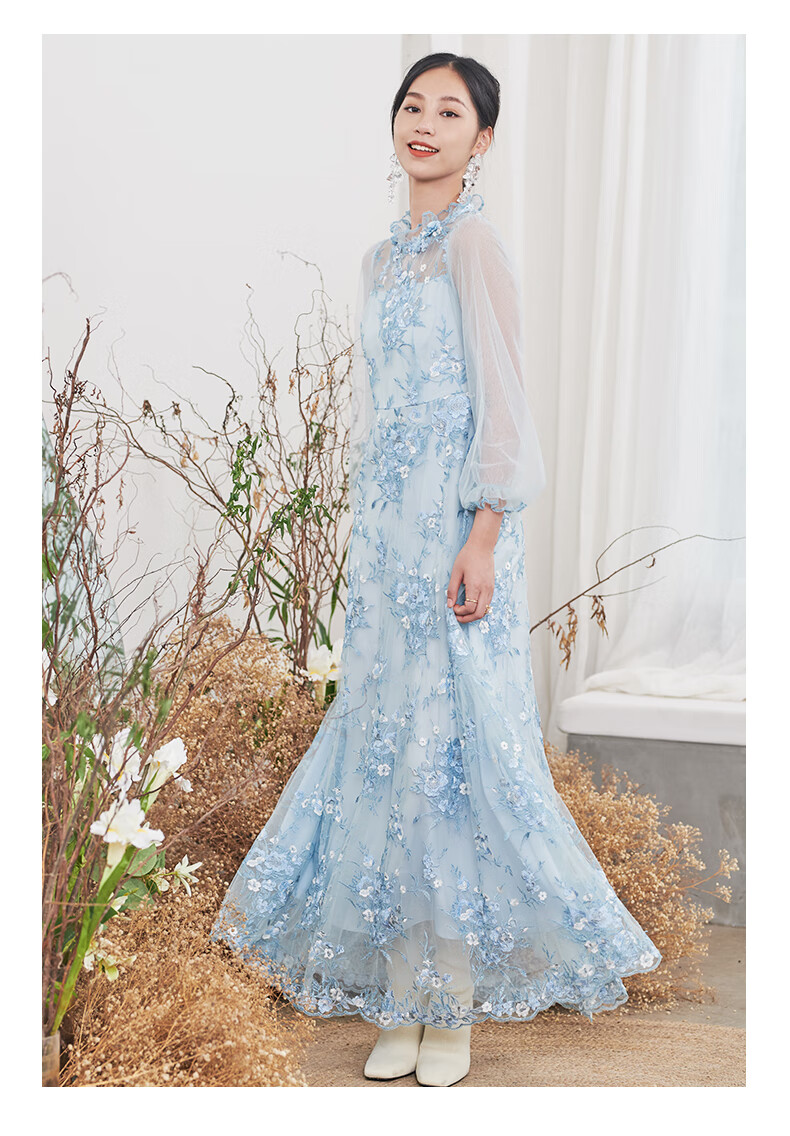 pinkmary粉红玛丽2022春季连衣裙女圆领吊带裙修身显瘦网纱裙子pmals