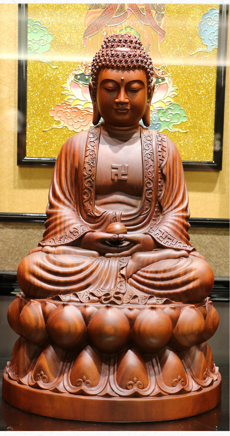 木雕三世佛居家供奉佛像摆件三宝佛阿弥陀佛药师佛佛像用品 释迦牟尼