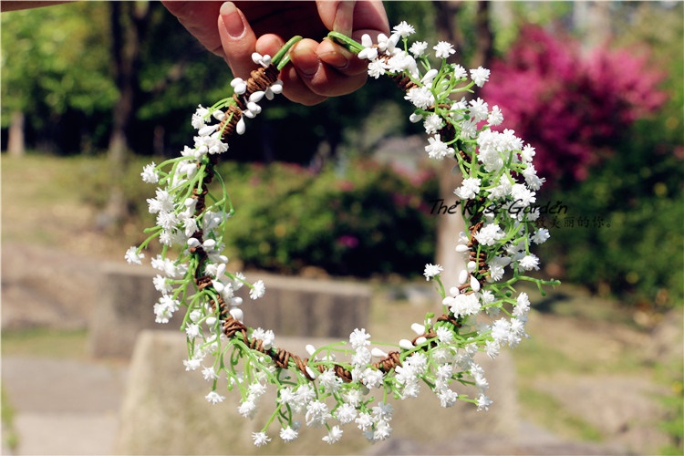 骊象森女满天星永生花新娘头饰花环造型头环拍照婚纱头饰伴娘饰品白色