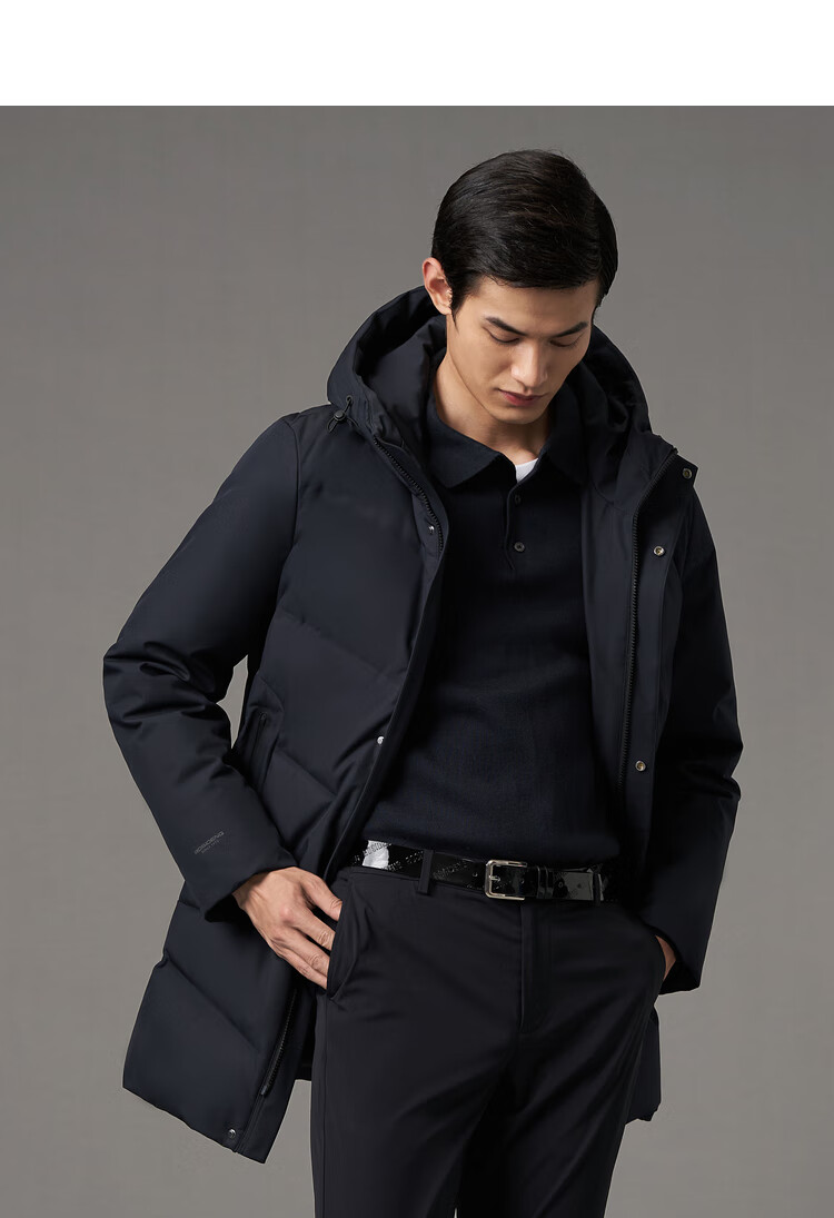波司登冬季新款羽绒服男中长款经典商务系列中年爸爸款连帽拉链90鹅绒