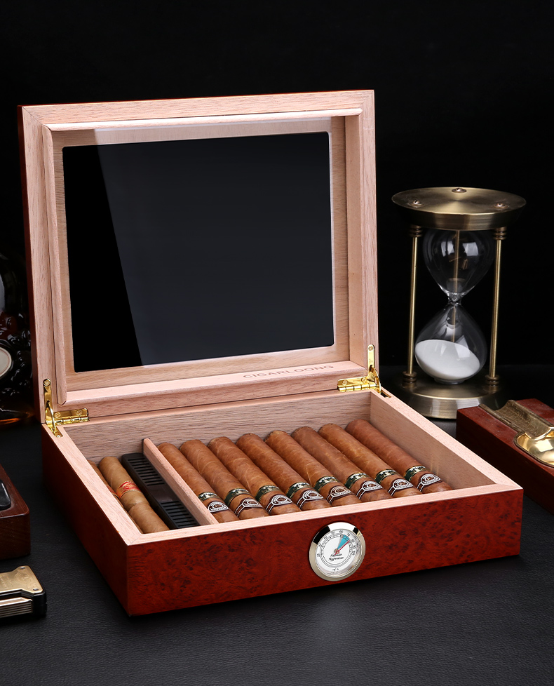 茄龙cigarloong雪茄盒雪松木透明视窗大容量保湿加湿烟盒cla22cd1棕色