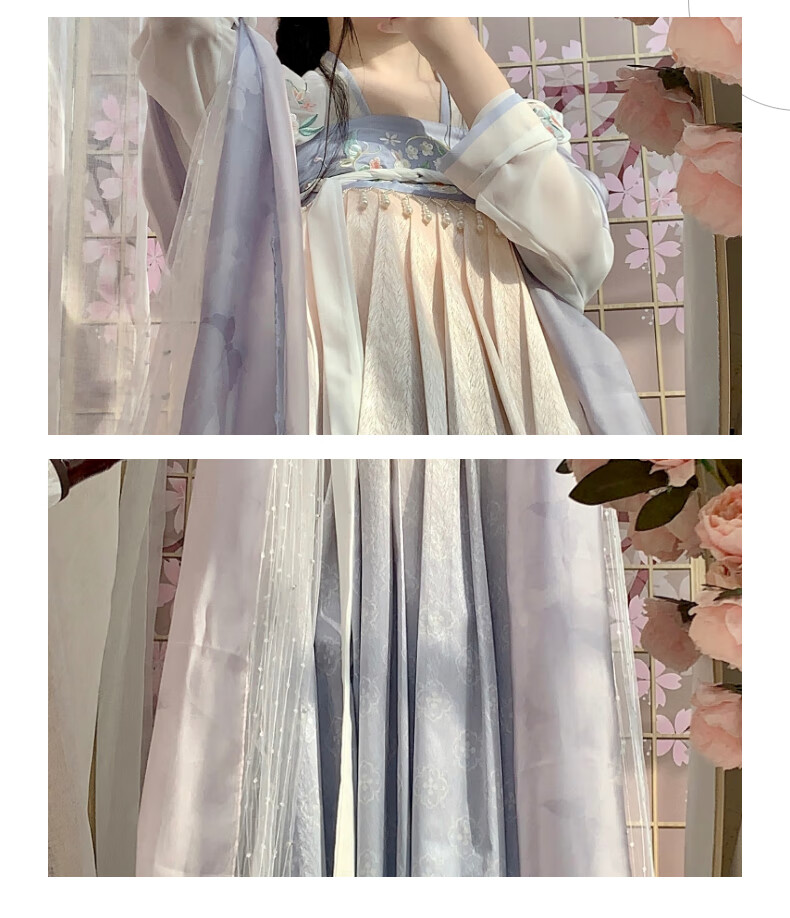 青衫坊原创汉服(夏栀)女唐制一片式穿孔齐胸襦裙春夏学生日常 夏栀3米