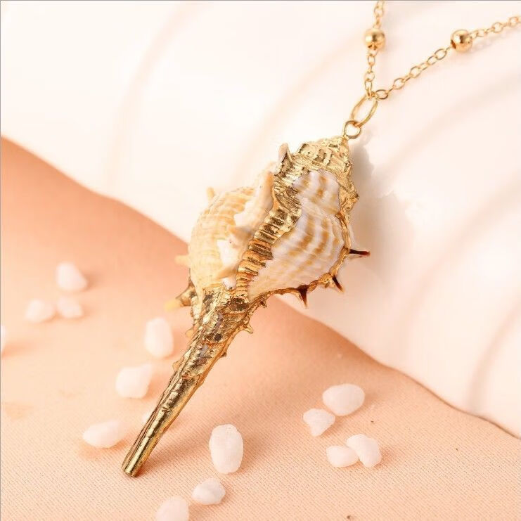 新款创意复古海螺吊坠项链条纹扇贝项链地摊夜市旅游景区纪念品小白螺