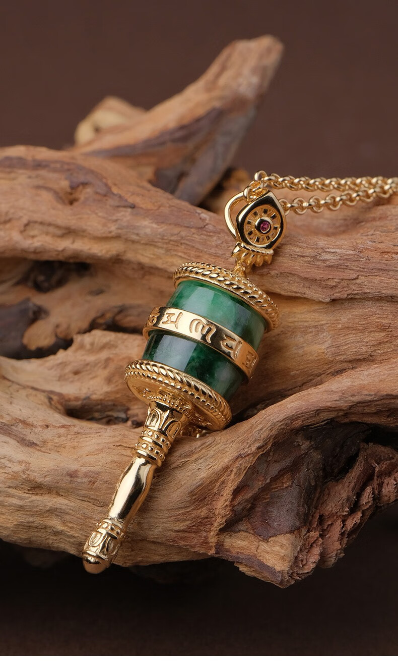 布达拉宫翡翠转经筒项链银链男女吊坠礼盒装送女友老婆生日礼物 翡翠