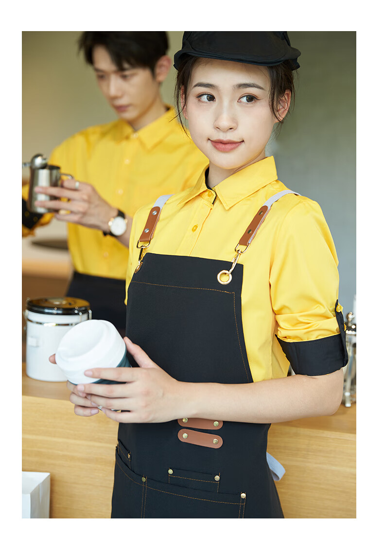 咖啡奶茶店工作服长袖餐饮服务员糕点烘焙咖啡蛋糕甜品店秋冬衬衫女套