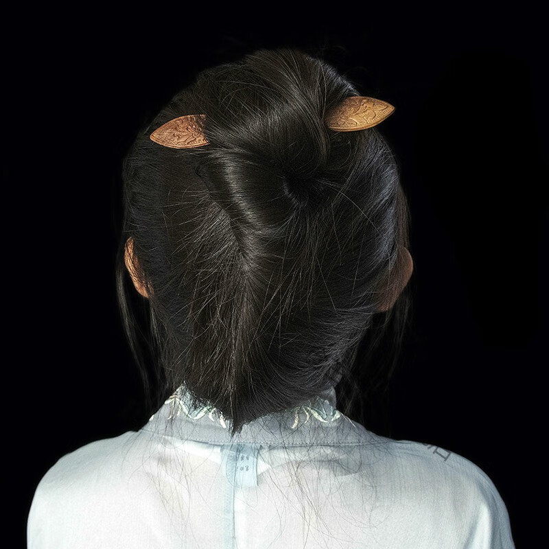 黑檀木发簪雕花古典双尖盘头发饰半圆弯女簪子 绿檀·双尖雕花簪