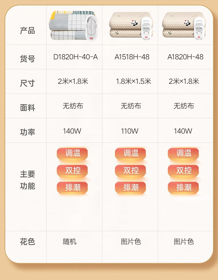 彩虹（RAINBOW）电热毯双人双控定时1.5米随机控制器无纺布(2.0/1.8/1.5米)定时/调温电褥子控制器随机 定时除螨 长1.8米宽1.5米 无纺布详情图片22