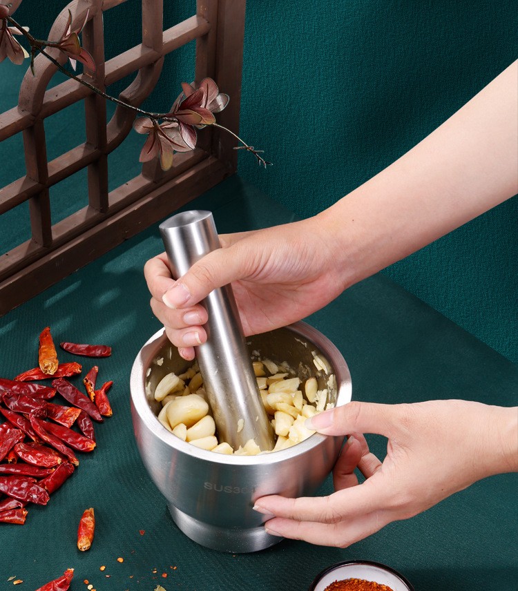 嘉德朗捣蒜器304不锈钢家用手动捣药罐搅蒜器研擂钵蒜臼子捣碎器婴儿