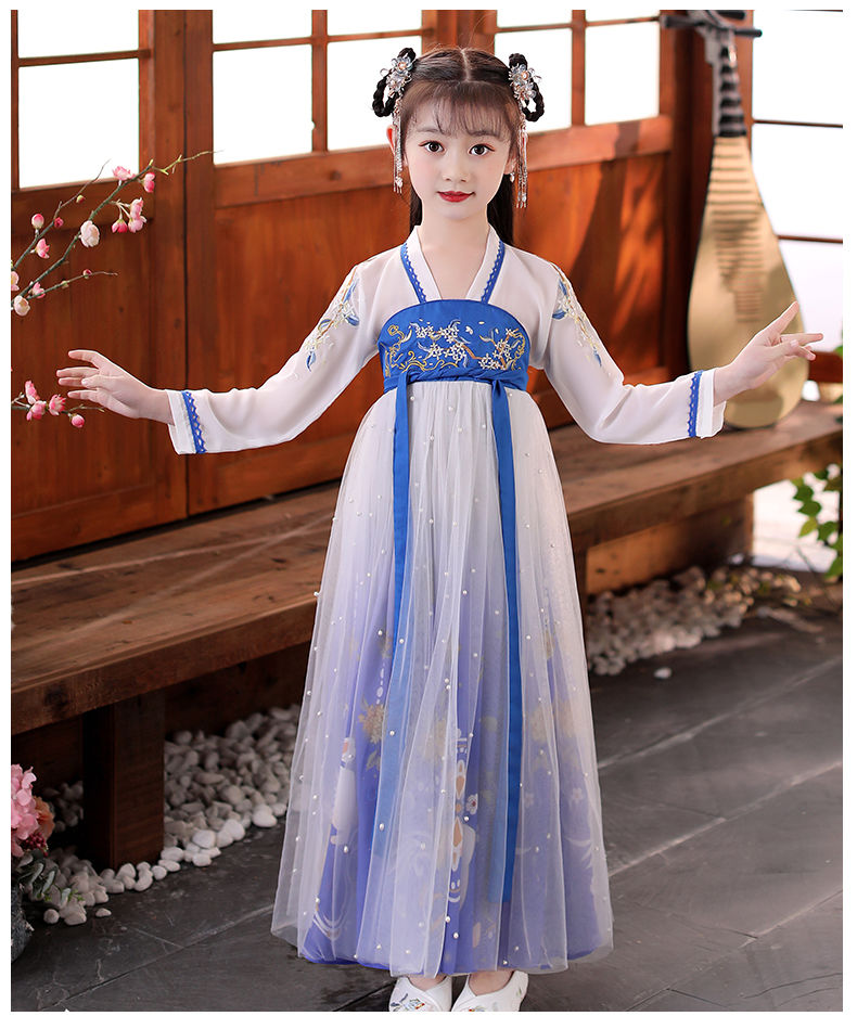 儿童汉服女童古装仙飘逸中国风秋季唐装女孩宝宝古风襦裙公主裙 红花