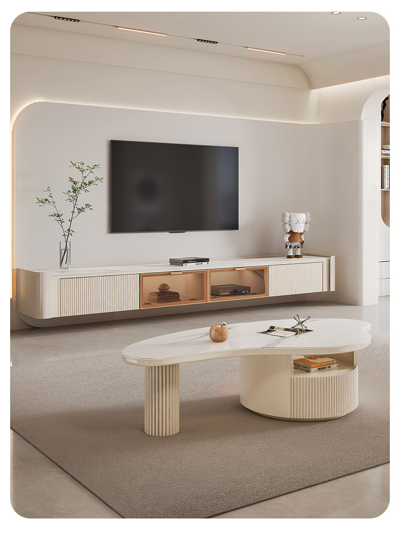 驰翰 异形茶几电视柜客厅组合奶油风客厅家用茶几桌创意极简现代简约