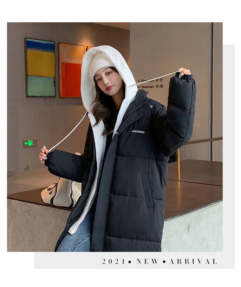 105923-拉夏贝尔棉服女中长款2021年新款假两件保暖面包服女冬装棉衣 黑色 M-详情图