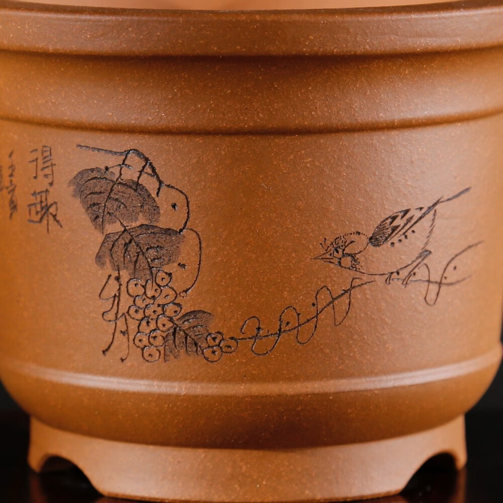 精工刻绘原矿降坡泥微型小号名家唯珍传统圆口精品紫砂盆景盆 款式七