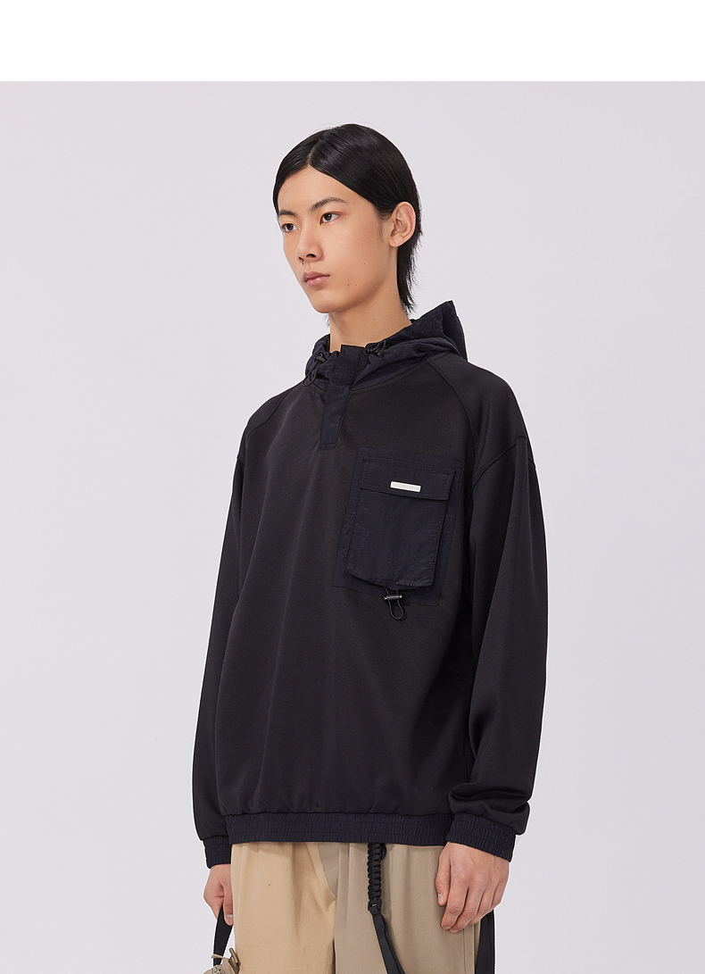 商场同款cabbeen卡宾男装连帽卫衣时尚简约黑色卫衣h煤黑色0148170m