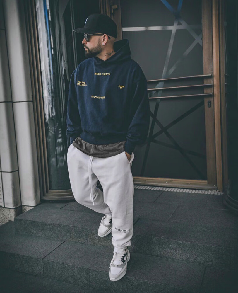 kanye侃爷易穿搭 联名卫衣男女同款休闲卫衣 蓝黑色 s【图片 价格