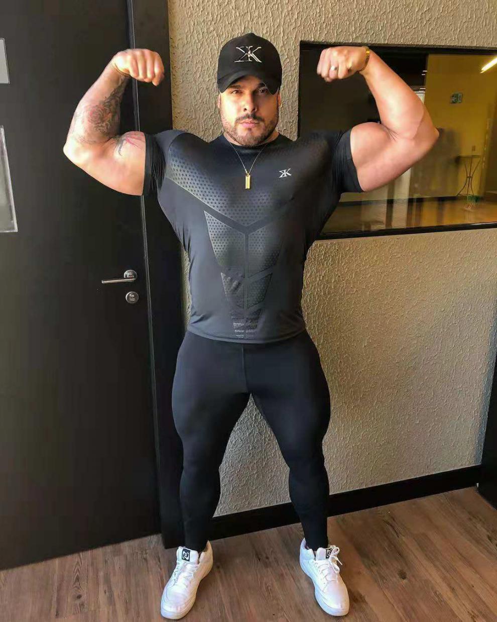 健身房教练服跨境肌肉健身男短袖教练运动t恤男紧身衣男高弹训练潮流