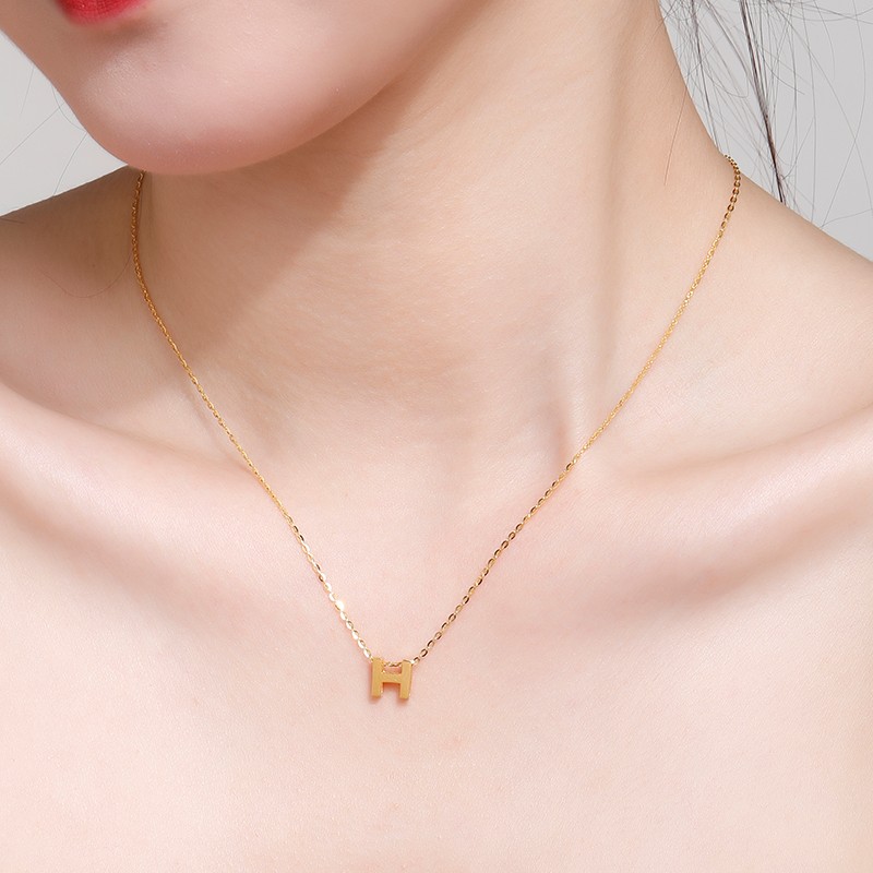 周大福款式5g黄金项链女999足金字母h吊坠锁骨链时尚ins简约生日礼物