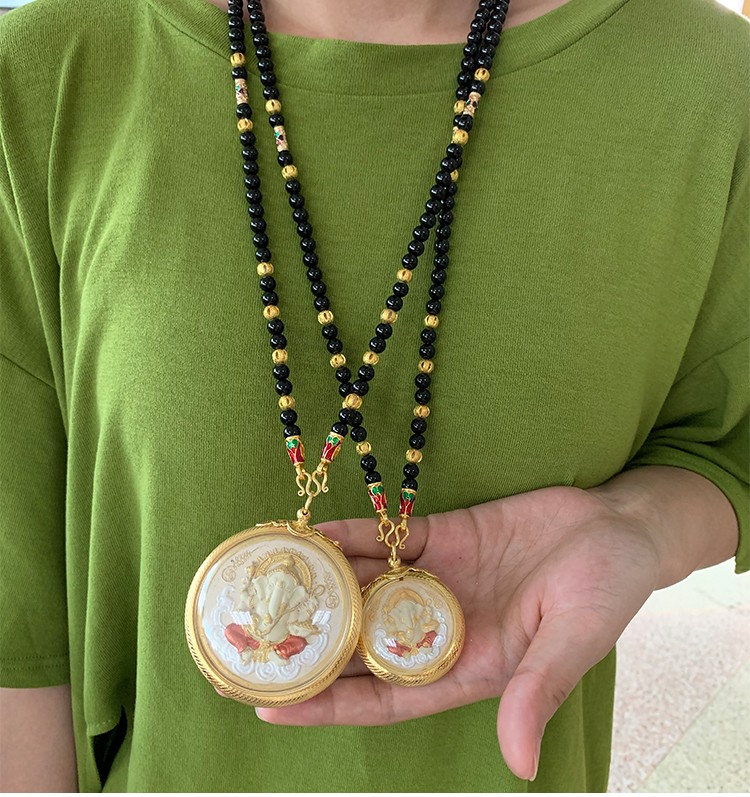 豪珠泰国佛牌描金大象牌吊坠象申带编号大小模鎏金壳男女项链小模白底