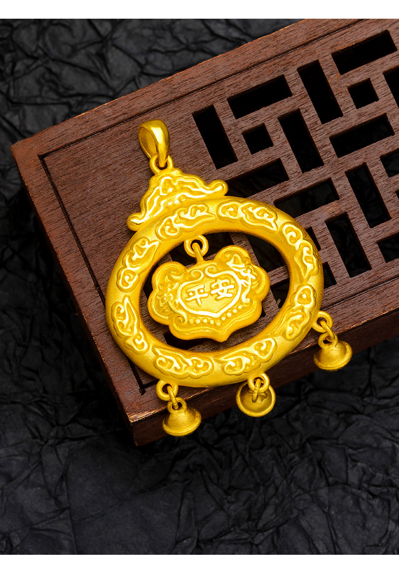 老凤凰 黄金长命锁吊坠女999足金儿童宝宝满月金锁包挂坠3d硬金情侣