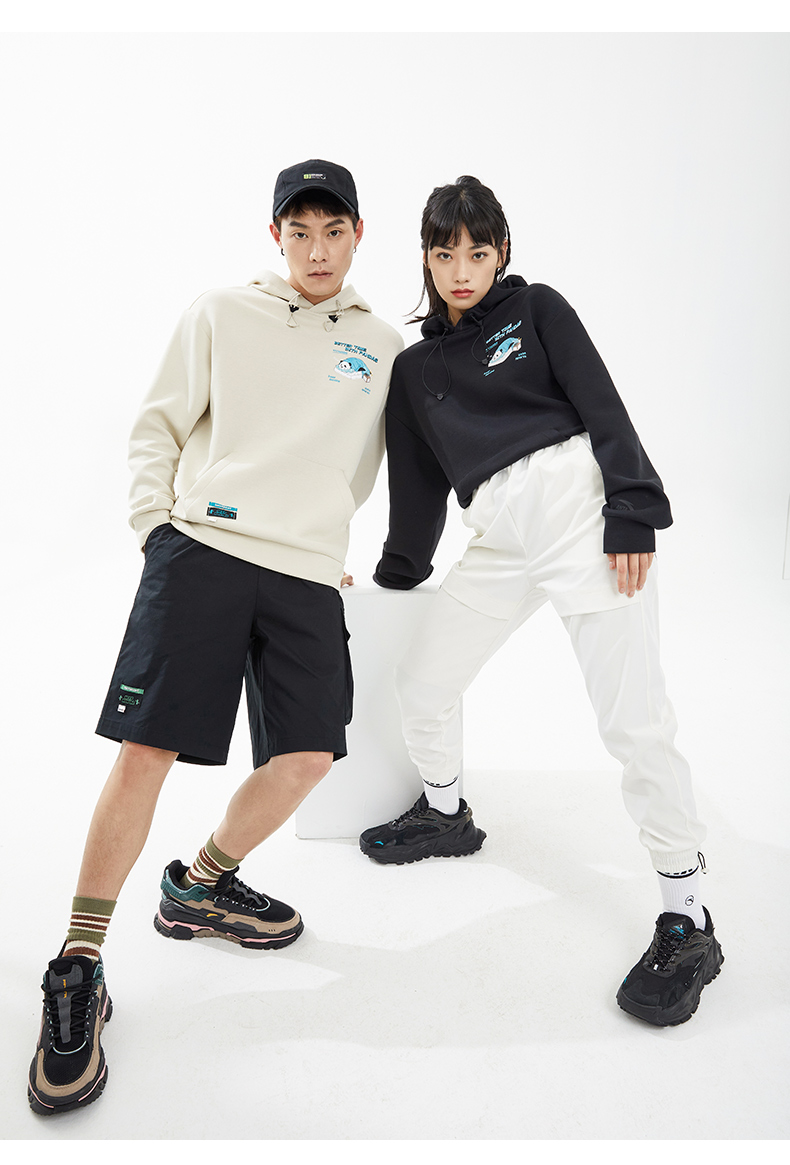 安踏熊猫连帽卫衣男2022年春季新款休闲宽松潮流长袖套头时尚上衣