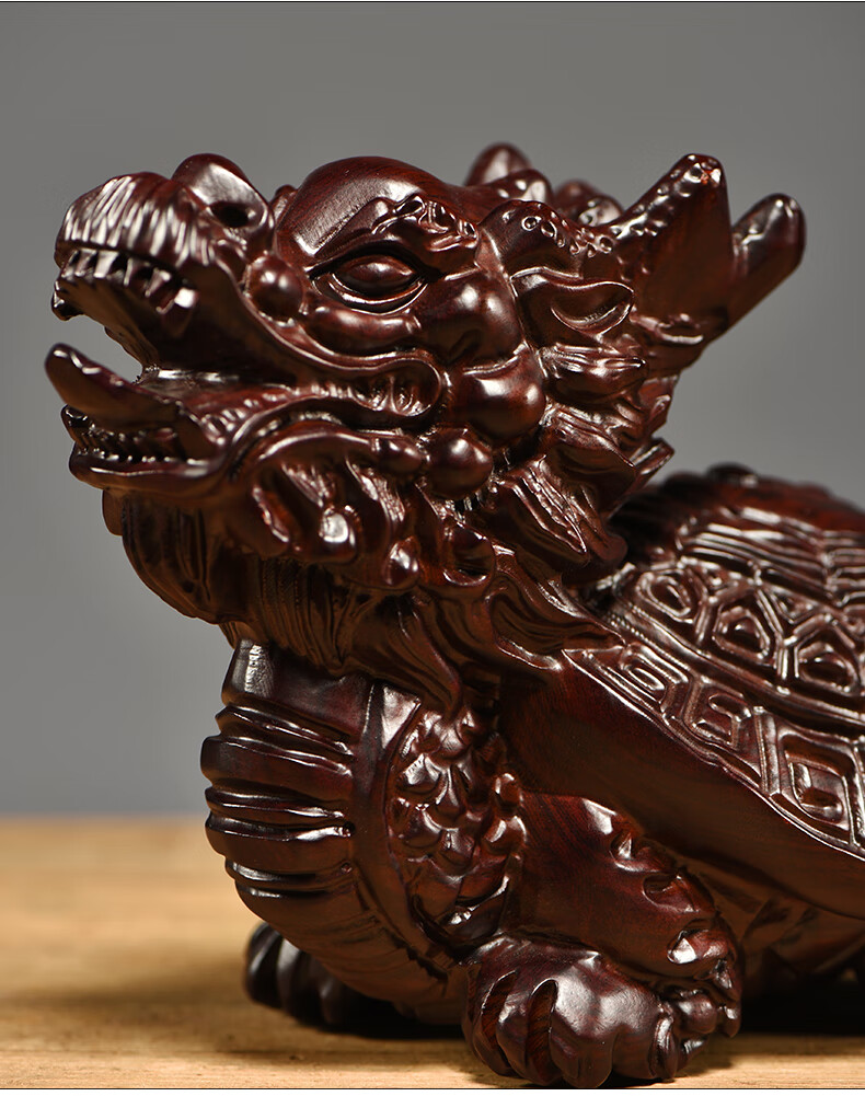 鲁积图黑檀木雕龙龟摆件实木质龙头龟玄武家居客厅办公室装饰工艺品