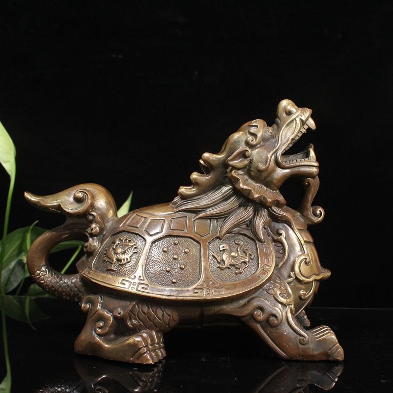 铜人艺巷仿古全铜龙龟摆件四大神兽龙头龟家居装饰风水铜器工艺品小号