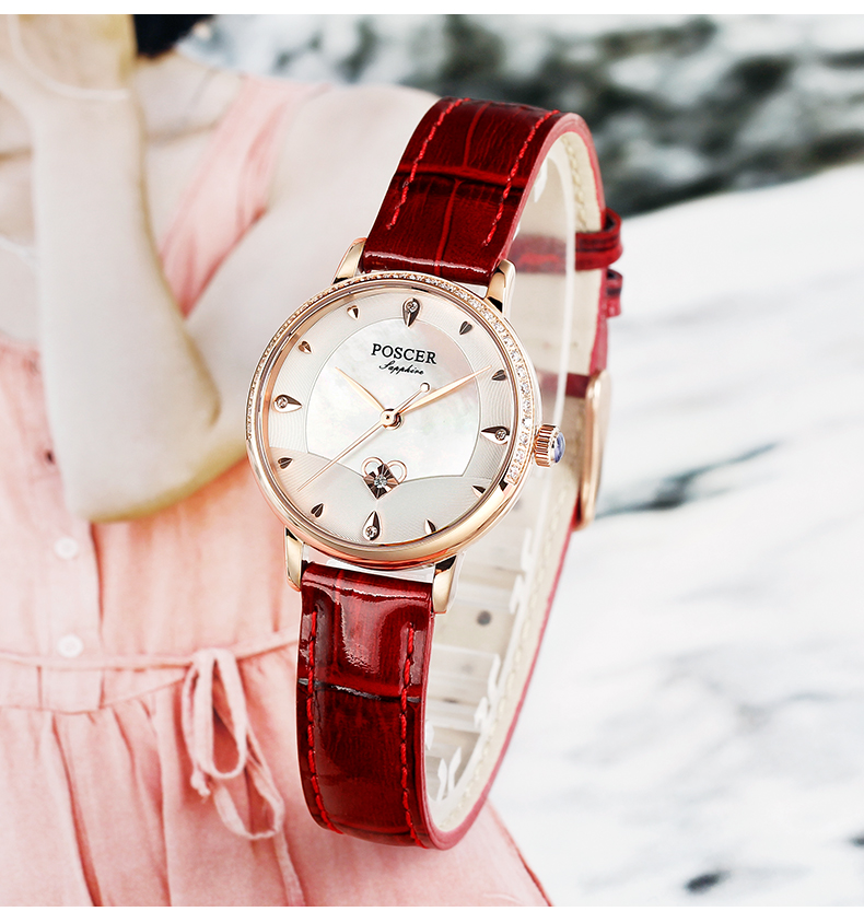 三八节礼物宝时捷poscer女士手表女表时尚腕表镶钻石英表防水保时捷