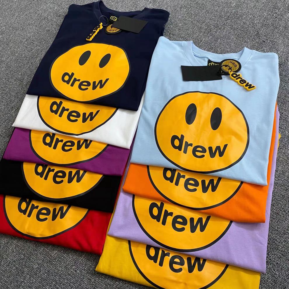 美潮drew笑脸house比伯同款短袖男女情侣休闲高街宽松圆领打底t恤黑色