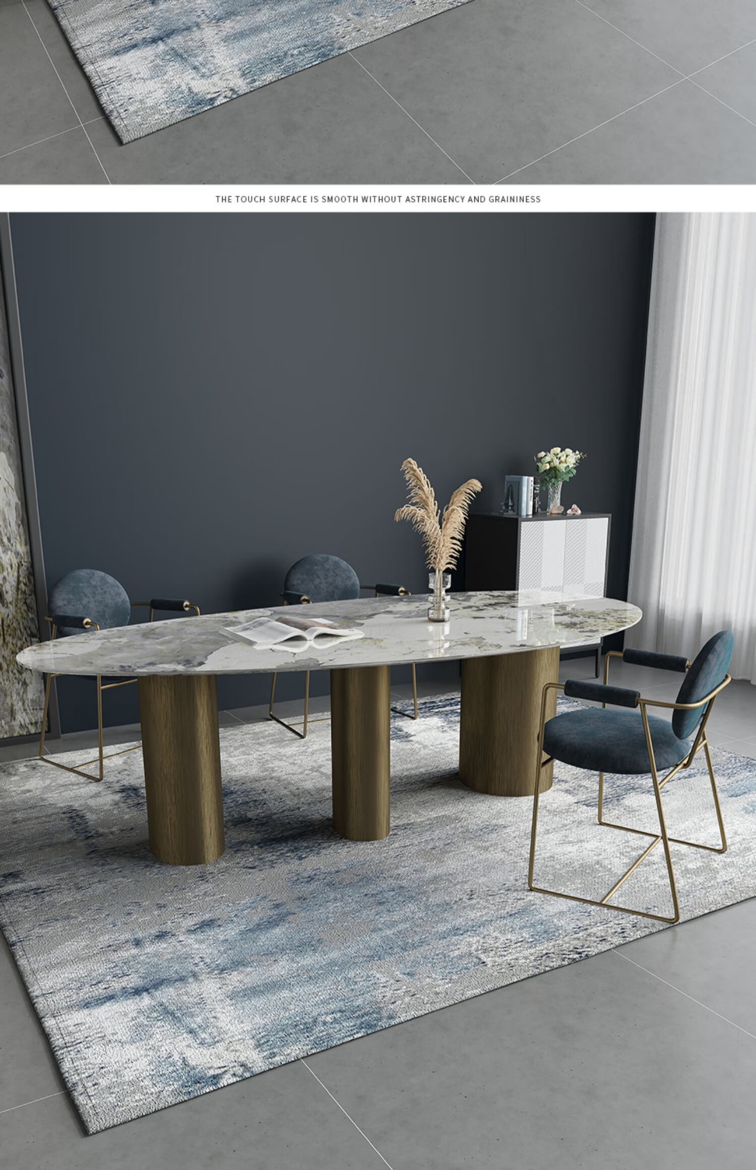 石轻奢现代设计师高端别墅餐厅椭圆异形大理石桌16080cm奢石岩板餐桌