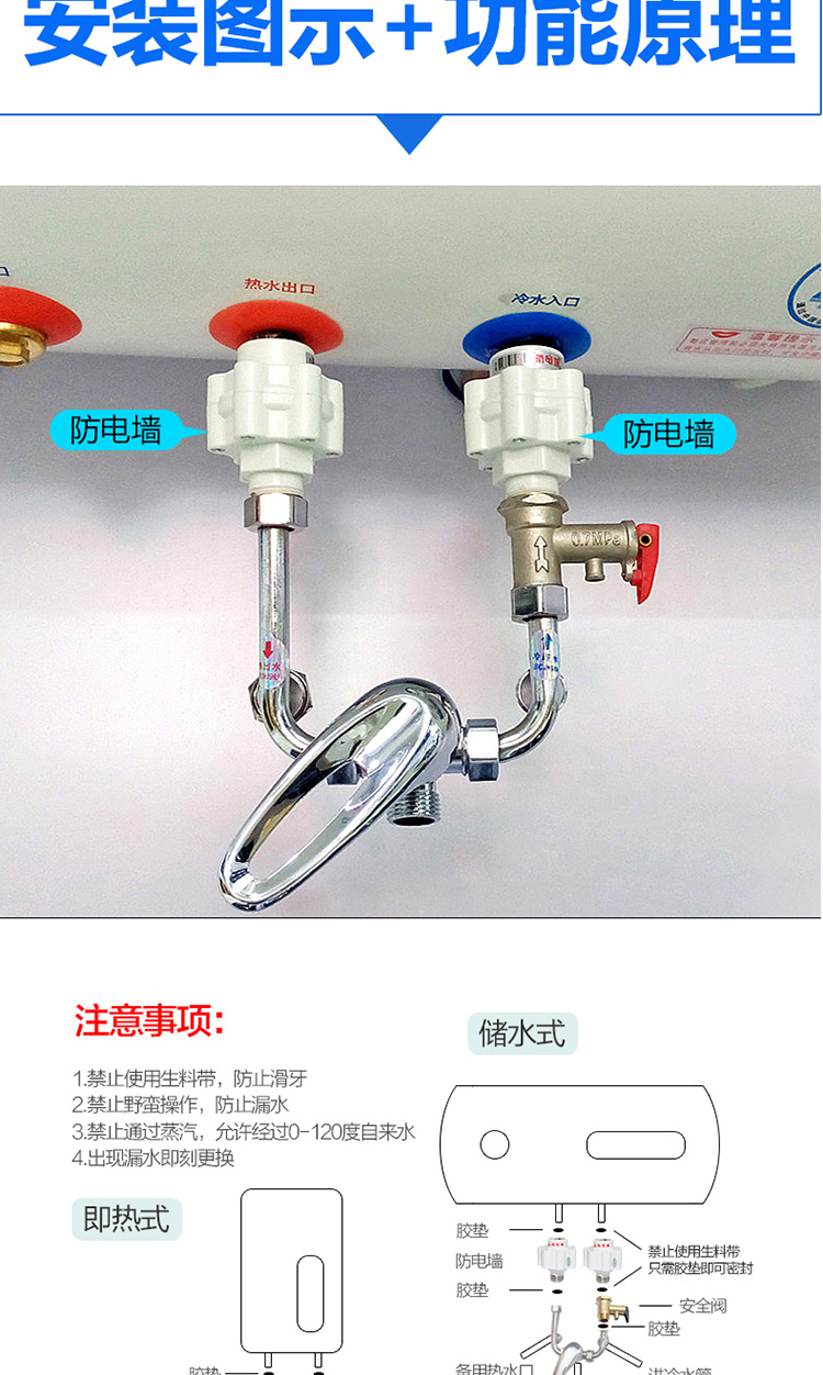 外置隔电墙接头万和海尔家用防电墙铜螺纹电热水配件通用小厨宝定制