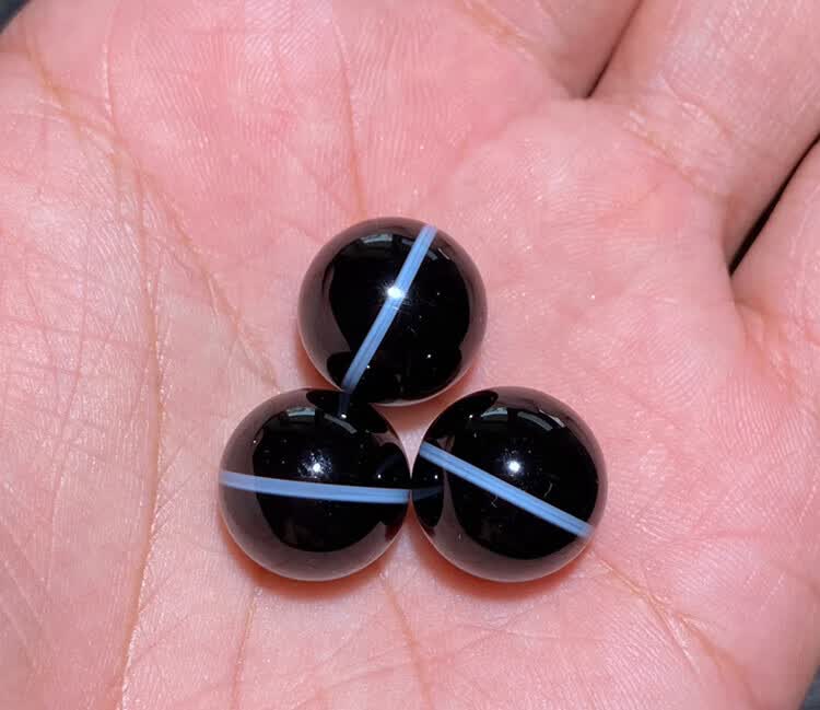 鲤梨 天然黑色一线药师玛瑙顶珠 散珠天珠单颗多宝diy文玩手串手链