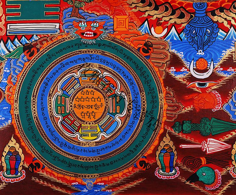 唐卡西藏纯手绘尼泊尔文殊九宫八卦天然颜料装饰挂画客厅玄关【图片