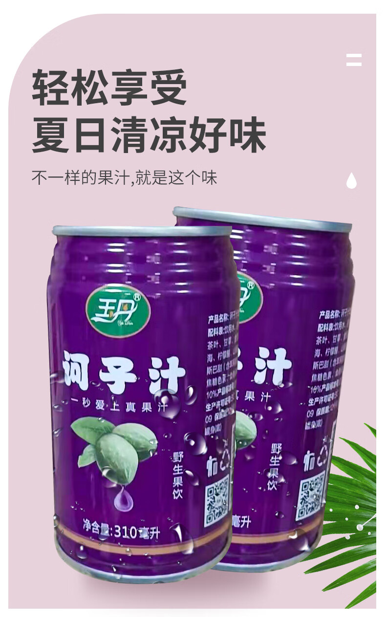 玉丹诃子汁310ml*6罐装 云南特产临沧玉丹诃子汁饮品饮料滇园有限柯子