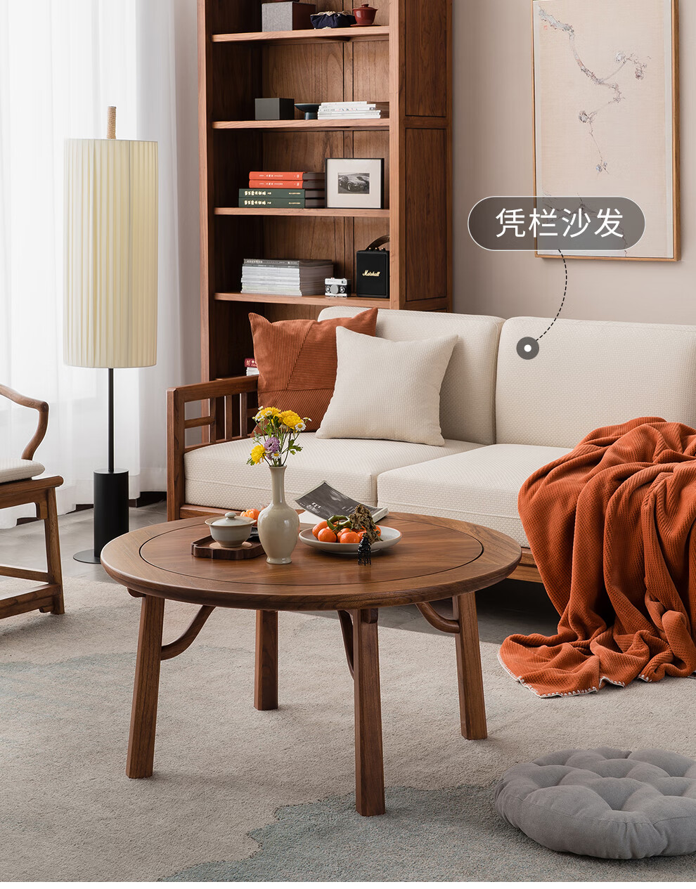 溪木工坊实木茶几小户型客厅圆茶几茶桌老榆木家具小满茶几浅咖色